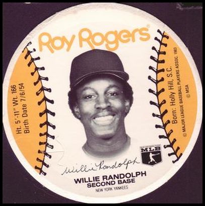 1983 Roy Rogers New York Yankees Discs Willie Randolph